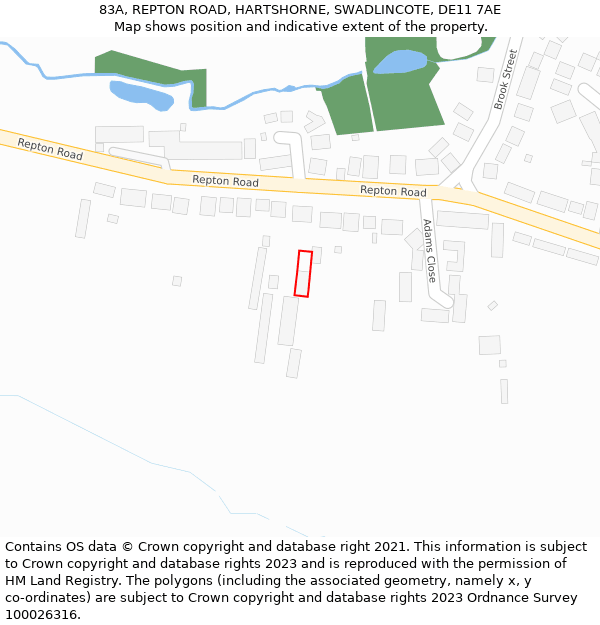 83A, REPTON ROAD, HARTSHORNE, SWADLINCOTE, DE11 7AE: Location map and indicative extent of plot