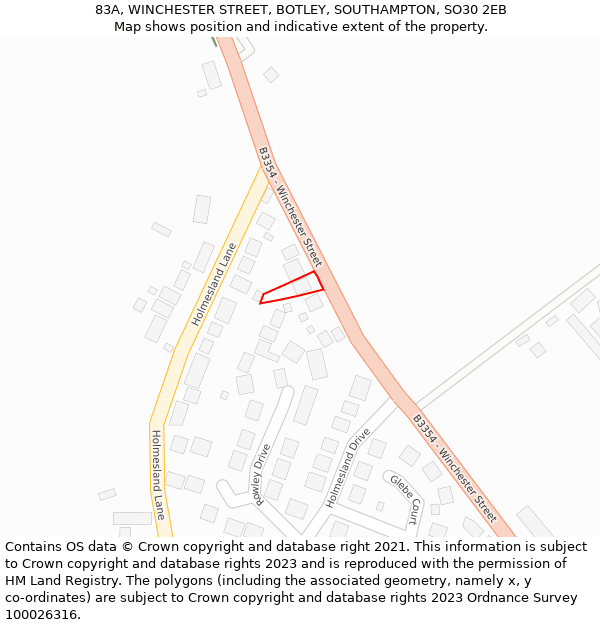 83A, WINCHESTER STREET, BOTLEY, SOUTHAMPTON, SO30 2EB: Location map and indicative extent of plot