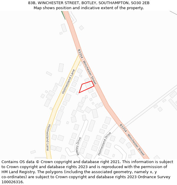 83B, WINCHESTER STREET, BOTLEY, SOUTHAMPTON, SO30 2EB: Location map and indicative extent of plot