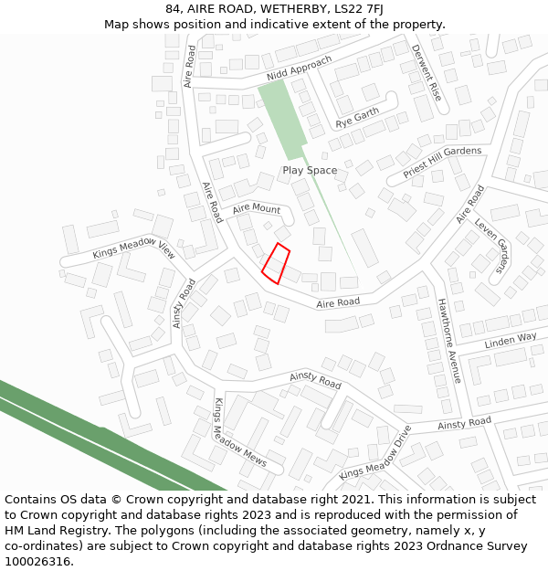 84, AIRE ROAD, WETHERBY, LS22 7FJ: Location map and indicative extent of plot