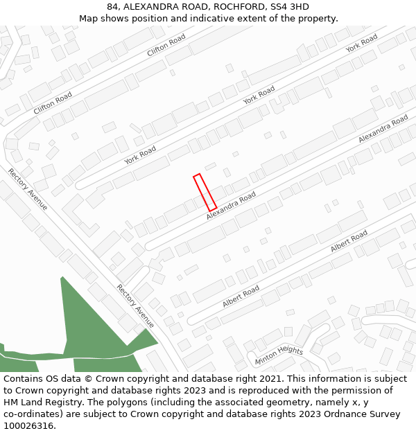 84, ALEXANDRA ROAD, ROCHFORD, SS4 3HD: Location map and indicative extent of plot