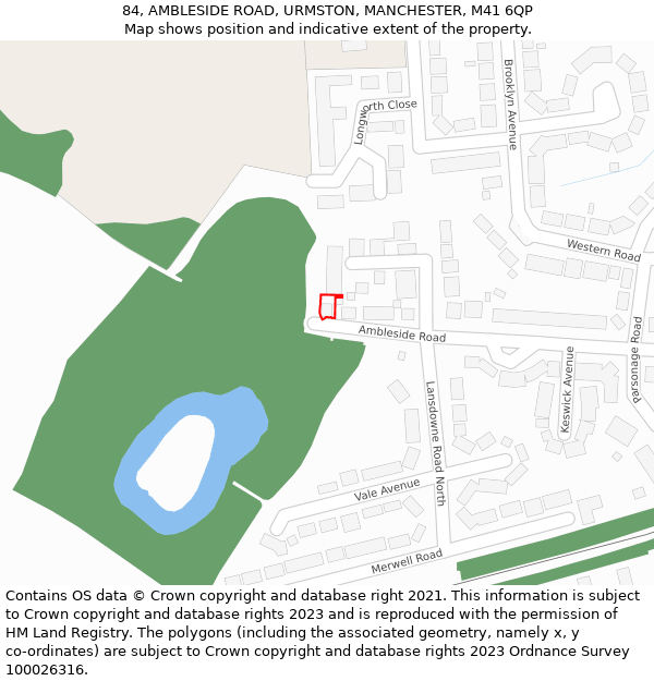 84, AMBLESIDE ROAD, URMSTON, MANCHESTER, M41 6QP: Location map and indicative extent of plot