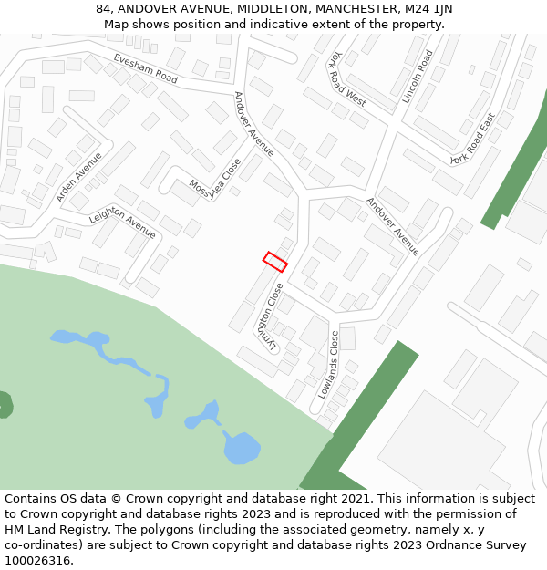 84, ANDOVER AVENUE, MIDDLETON, MANCHESTER, M24 1JN: Location map and indicative extent of plot