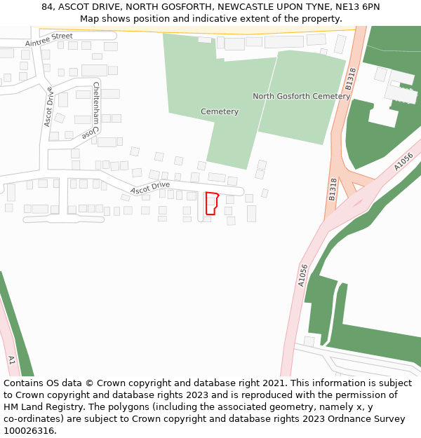 84, ASCOT DRIVE, NORTH GOSFORTH, NEWCASTLE UPON TYNE, NE13 6PN: Location map and indicative extent of plot