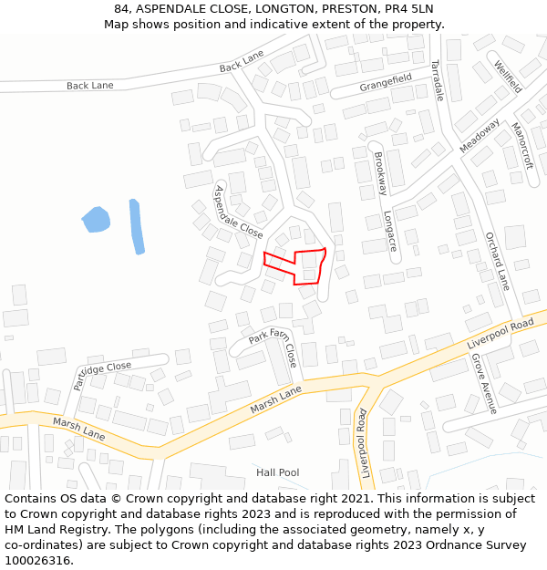 84, ASPENDALE CLOSE, LONGTON, PRESTON, PR4 5LN: Location map and indicative extent of plot