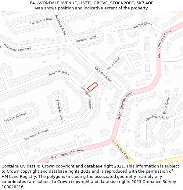 84, AVONDALE AVENUE, HAZEL GROVE, STOCKPORT, SK7 4QE: Location map and indicative extent of plot