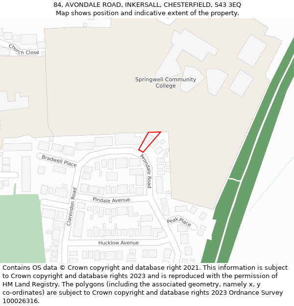 84, AVONDALE ROAD, INKERSALL, CHESTERFIELD, S43 3EQ: Location map and indicative extent of plot