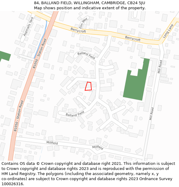84, BALLAND FIELD, WILLINGHAM, CAMBRIDGE, CB24 5JU: Location map and indicative extent of plot