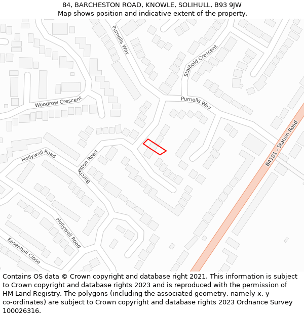 84, BARCHESTON ROAD, KNOWLE, SOLIHULL, B93 9JW: Location map and indicative extent of plot