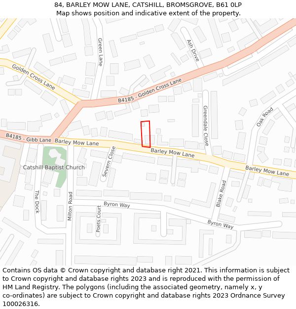 84, BARLEY MOW LANE, CATSHILL, BROMSGROVE, B61 0LP: Location map and indicative extent of plot