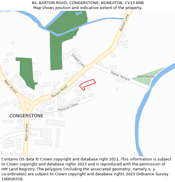 84, BARTON ROAD, CONGERSTONE, NUNEATON, CV13 6NB: Location map and indicative extent of plot