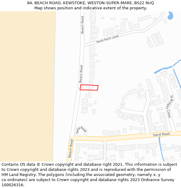 84, BEACH ROAD, KEWSTOKE, WESTON-SUPER-MARE, BS22 9UQ: Location map and indicative extent of plot