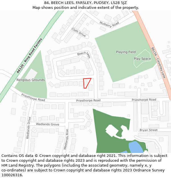 84, BEECH LEES, FARSLEY, PUDSEY, LS28 5JZ: Location map and indicative extent of plot