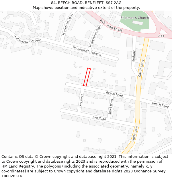 84, BEECH ROAD, BENFLEET, SS7 2AG: Location map and indicative extent of plot