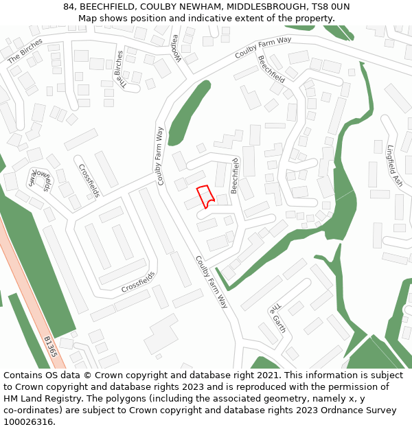 84, BEECHFIELD, COULBY NEWHAM, MIDDLESBROUGH, TS8 0UN: Location map and indicative extent of plot