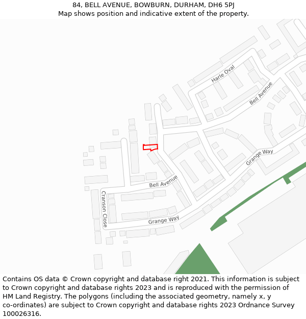 84, BELL AVENUE, BOWBURN, DURHAM, DH6 5PJ: Location map and indicative extent of plot