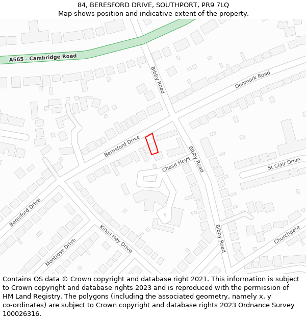 84, BERESFORD DRIVE, SOUTHPORT, PR9 7LQ: Location map and indicative extent of plot