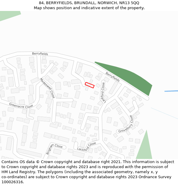 84, BERRYFIELDS, BRUNDALL, NORWICH, NR13 5QQ: Location map and indicative extent of plot