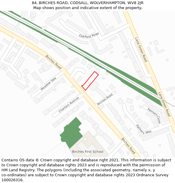 84, BIRCHES ROAD, CODSALL, WOLVERHAMPTON, WV8 2JR: Location map and indicative extent of plot