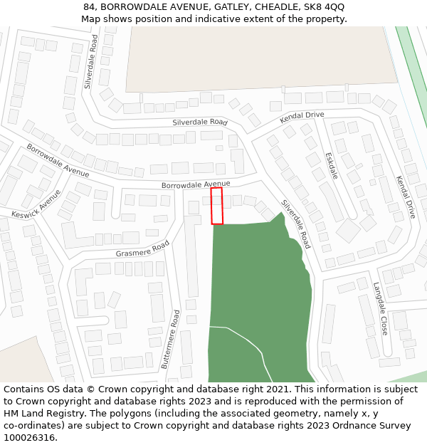 84, BORROWDALE AVENUE, GATLEY, CHEADLE, SK8 4QQ: Location map and indicative extent of plot