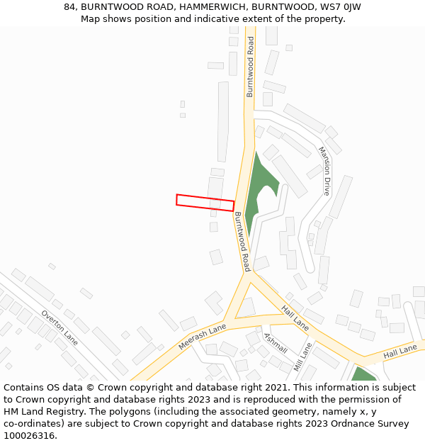 84, BURNTWOOD ROAD, HAMMERWICH, BURNTWOOD, WS7 0JW: Location map and indicative extent of plot