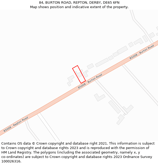 84, BURTON ROAD, REPTON, DERBY, DE65 6FN: Location map and indicative extent of plot