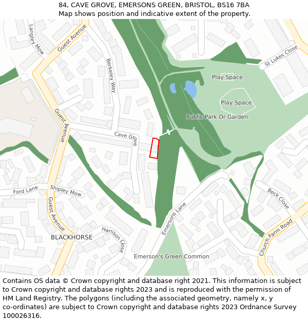 84, CAVE GROVE, EMERSONS GREEN, BRISTOL, BS16 7BA: Location map and indicative extent of plot