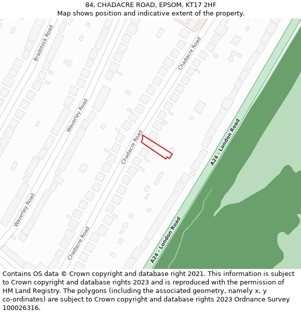 84, CHADACRE ROAD, EPSOM, KT17 2HF: Location map and indicative extent of plot