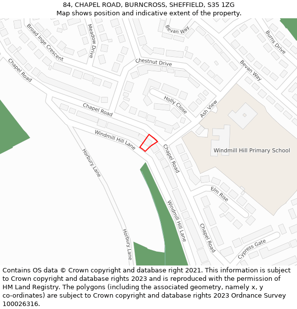 84, CHAPEL ROAD, BURNCROSS, SHEFFIELD, S35 1ZG: Location map and indicative extent of plot