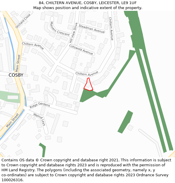 84, CHILTERN AVENUE, COSBY, LEICESTER, LE9 1UF: Location map and indicative extent of plot