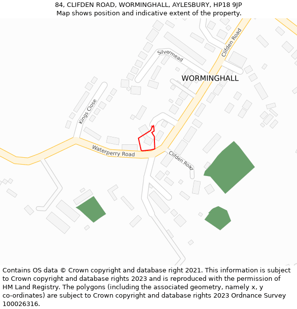 84, CLIFDEN ROAD, WORMINGHALL, AYLESBURY, HP18 9JP: Location map and indicative extent of plot