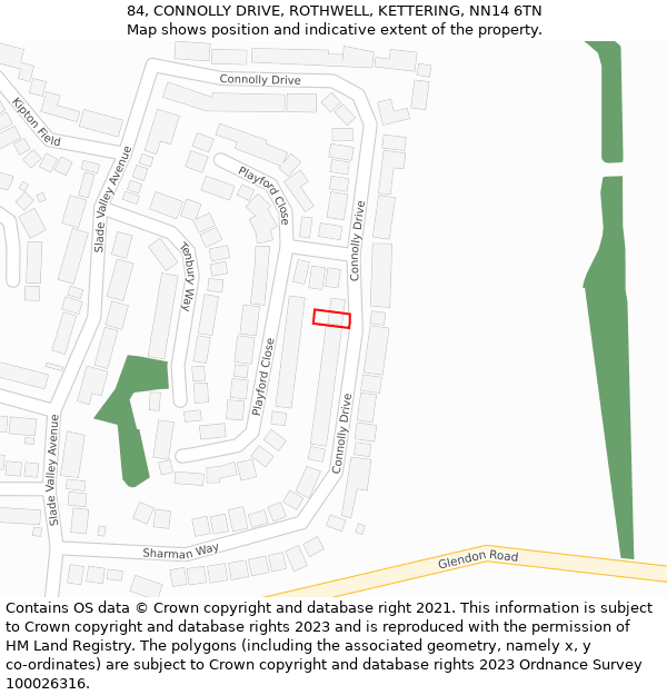 84, CONNOLLY DRIVE, ROTHWELL, KETTERING, NN14 6TN: Location map and indicative extent of plot