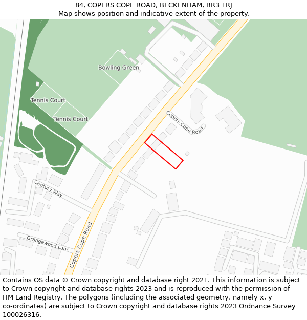 84, COPERS COPE ROAD, BECKENHAM, BR3 1RJ: Location map and indicative extent of plot