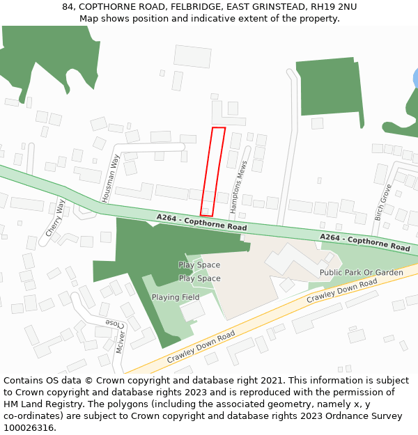 84, COPTHORNE ROAD, FELBRIDGE, EAST GRINSTEAD, RH19 2NU: Location map and indicative extent of plot