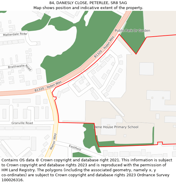 84, DANESLY CLOSE, PETERLEE, SR8 5AG: Location map and indicative extent of plot