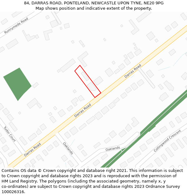 84, DARRAS ROAD, PONTELAND, NEWCASTLE UPON TYNE, NE20 9PG: Location map and indicative extent of plot