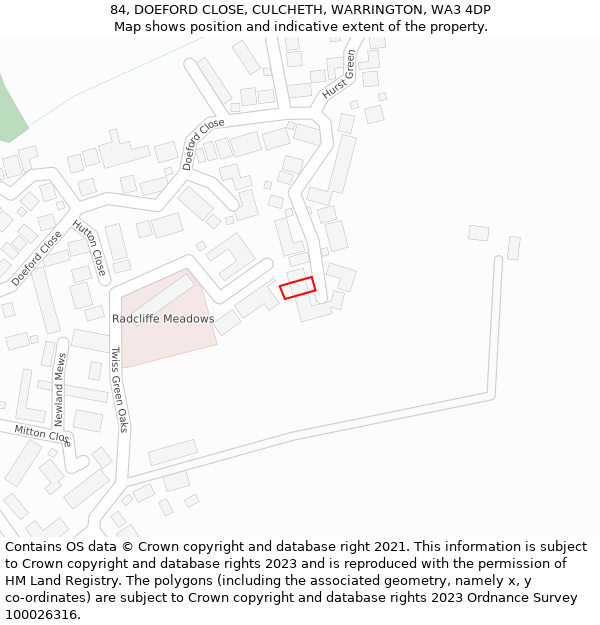 84, DOEFORD CLOSE, CULCHETH, WARRINGTON, WA3 4DP: Location map and indicative extent of plot