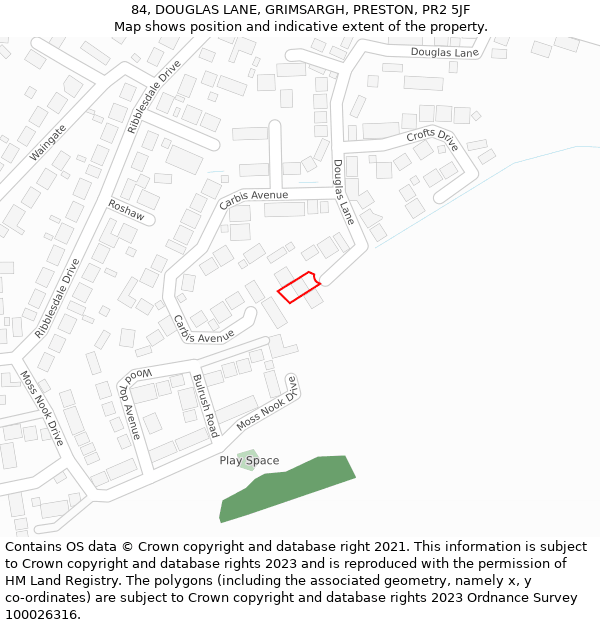 84, DOUGLAS LANE, GRIMSARGH, PRESTON, PR2 5JF: Location map and indicative extent of plot