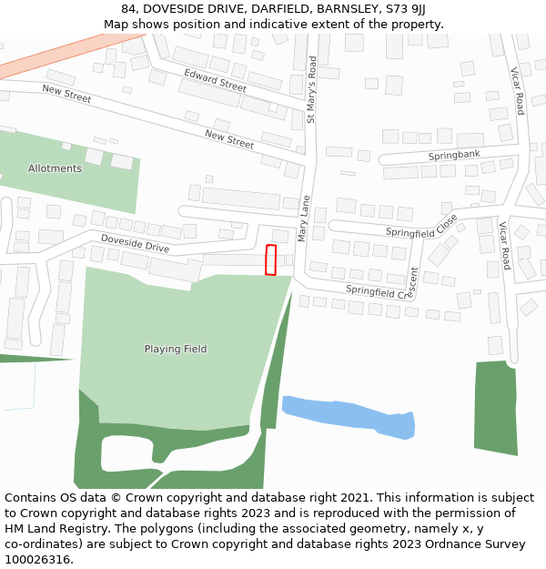 84, DOVESIDE DRIVE, DARFIELD, BARNSLEY, S73 9JJ: Location map and indicative extent of plot