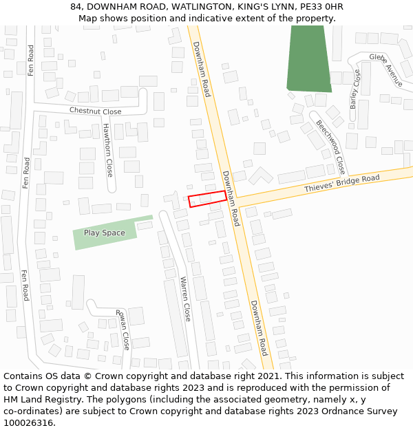 84, DOWNHAM ROAD, WATLINGTON, KING'S LYNN, PE33 0HR: Location map and indicative extent of plot