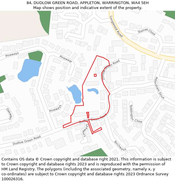 84, DUDLOW GREEN ROAD, APPLETON, WARRINGTON, WA4 5EH: Location map and indicative extent of plot