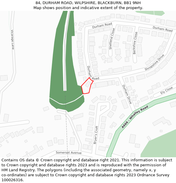 84, DURHAM ROAD, WILPSHIRE, BLACKBURN, BB1 9NH: Location map and indicative extent of plot