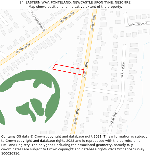 84, EASTERN WAY, PONTELAND, NEWCASTLE UPON TYNE, NE20 9RE: Location map and indicative extent of plot