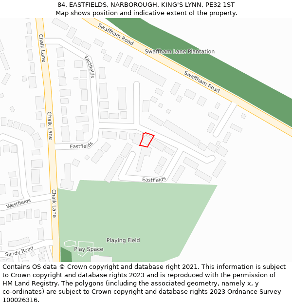 84, EASTFIELDS, NARBOROUGH, KING'S LYNN, PE32 1ST: Location map and indicative extent of plot