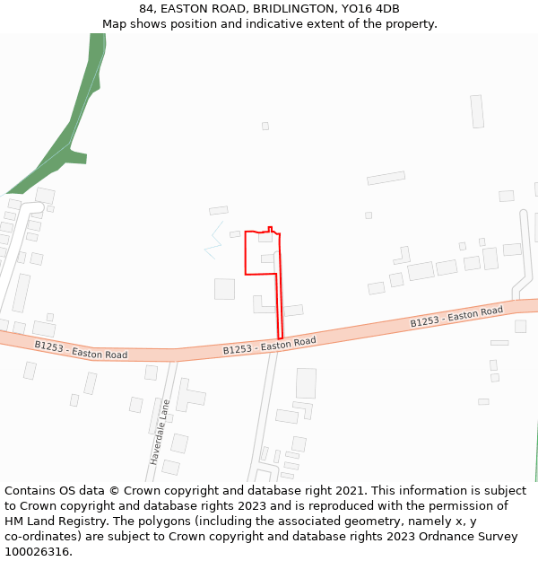 84, EASTON ROAD, BRIDLINGTON, YO16 4DB: Location map and indicative extent of plot