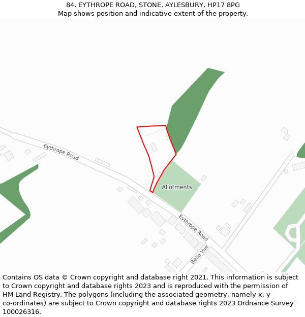 84, EYTHROPE ROAD, STONE, AYLESBURY, HP17 8PG: Location map and indicative extent of plot