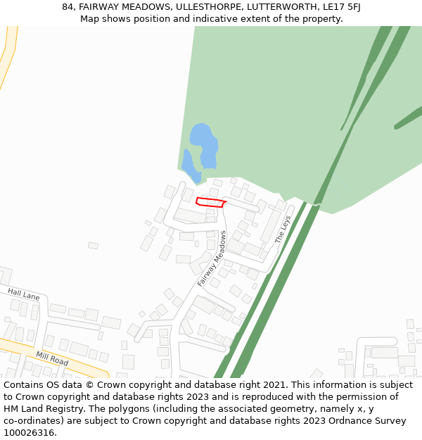 84, FAIRWAY MEADOWS, ULLESTHORPE, LUTTERWORTH, LE17 5FJ: Location map and indicative extent of plot