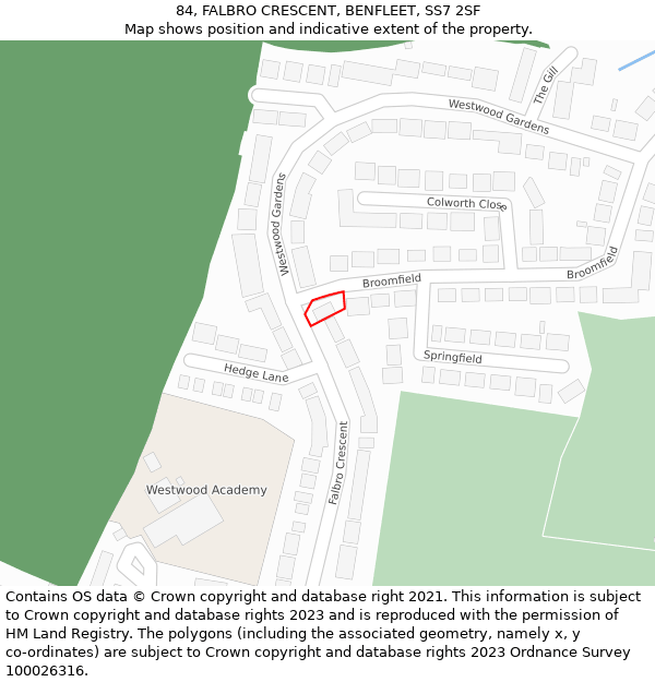 84, FALBRO CRESCENT, BENFLEET, SS7 2SF: Location map and indicative extent of plot