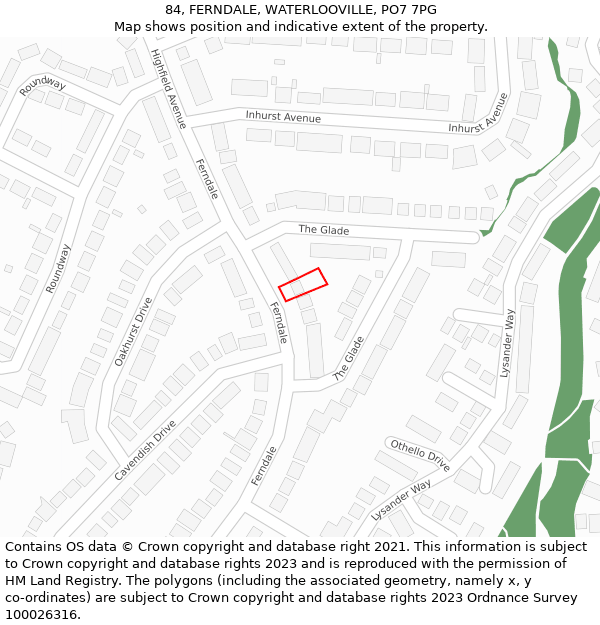 84, FERNDALE, WATERLOOVILLE, PO7 7PG: Location map and indicative extent of plot