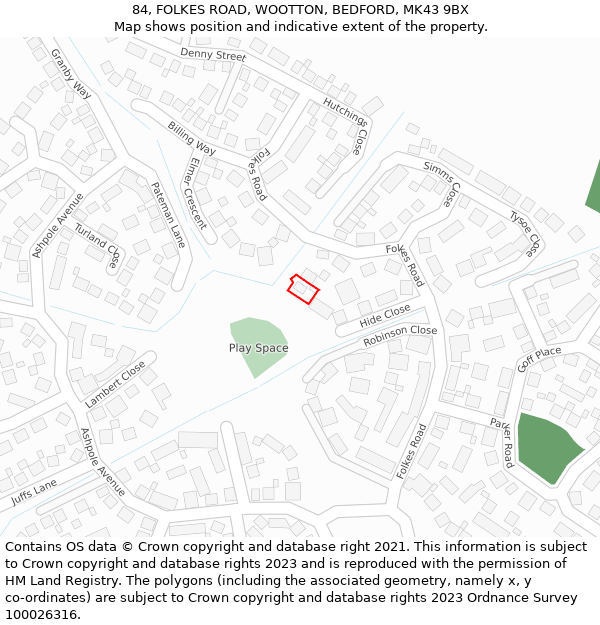 84, FOLKES ROAD, WOOTTON, BEDFORD, MK43 9BX: Location map and indicative extent of plot